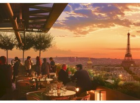 Mingle at the party with Eiffel Tower view, enjoy the open bar and taste the French cuisine